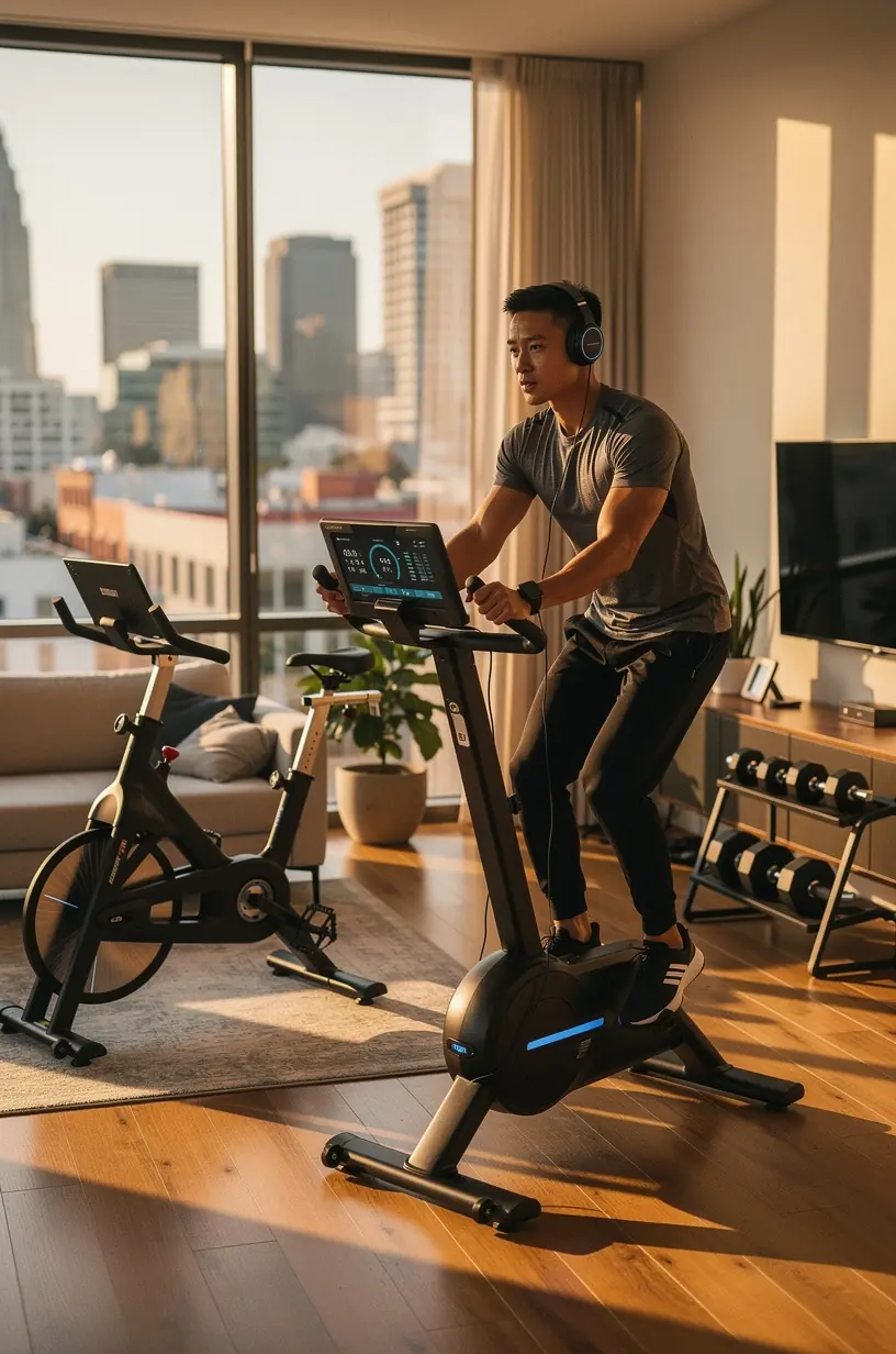 Modern kitchen with smart home devices controlling lighting and temperature for efficient living