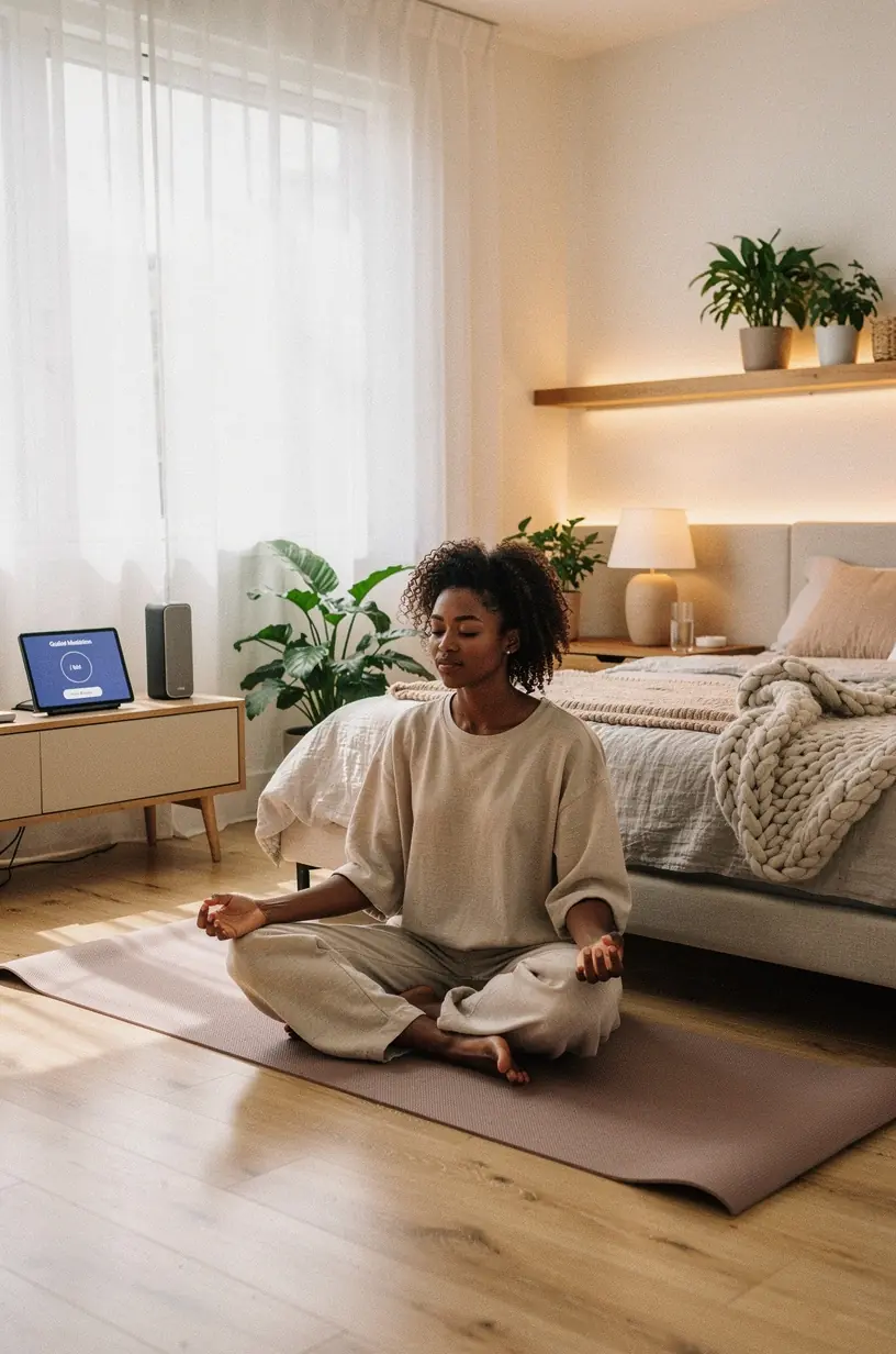 Workspace featuring multiple screens displaying productivity and lifestyle optimization tools